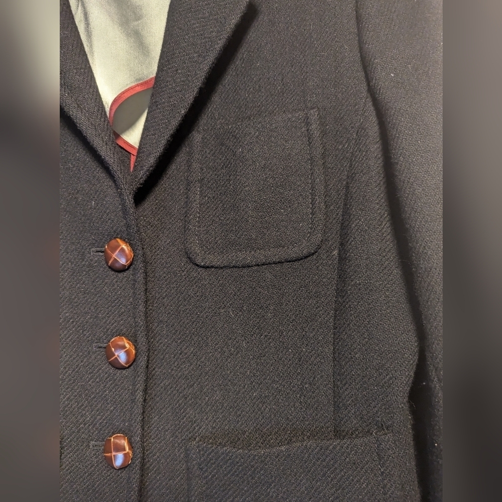 🖤 J.Crew black wool blazer jacket leather 3 buttons lining skulls preppy goth - Picture 3 of 13